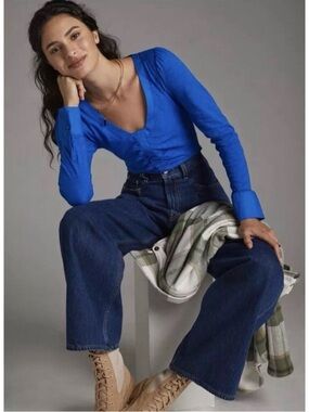 Anthropologie Ruched Long Sleeve Top